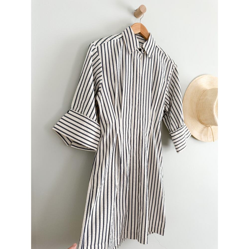Madewell | NWT Tucked Mini Shirtdress Grey Variegated Stripe | Sz 00 - Picture 3 of 12